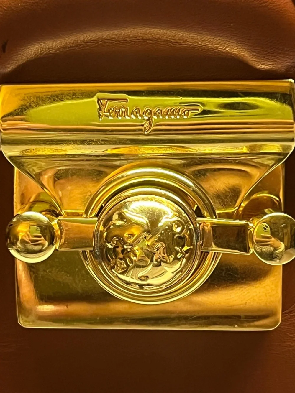 Salvatore Ferragamo Vintage Caramel Leather Top-Handle Bag with Silk Scarf (COA) - Picture 3 of 16